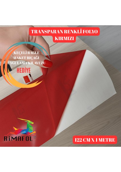 Transparan Renkli Folyo Yapışkanlı Kırmızı 122 cm x 1 Metre