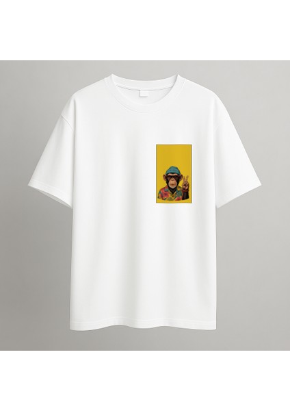 Oversize Unisex %100 Pamuk Premium Renkli Maymun Baskılı T-Shirt fiyatları