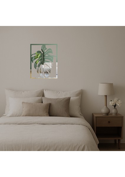 Tropikal Monstera Yapraklı Dekoratif Aynalı Tablo - NEONX9810-4508 fiyatları