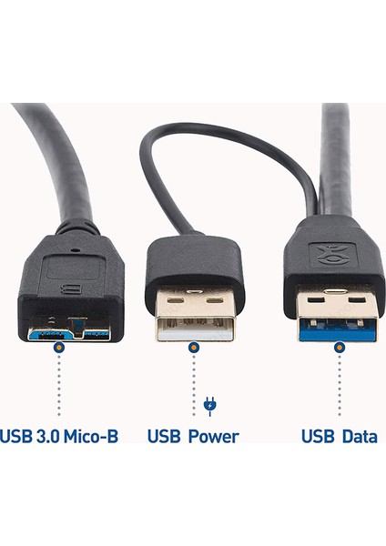 USB 3.0 To Mikro B Harici HDD Y Kablo Harici Harddisk Kablosu 60CM fırsatları