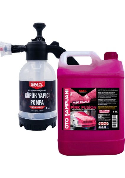 %90 Cilalı Pink Fusion Oto Şampuanı 5 Lt ve 2 Litre Köpük Yapıcı Kimyasal Dayanımlı Basınçlı Pompa