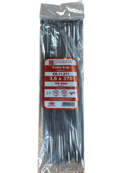 Kablo Bağı Cırt Kelepçe 3.6X370 mm Siyah 100 Adet Fiyatıdır