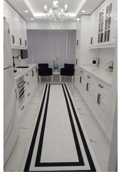 Mutfak Halısı – Kaymaz Dot Tabanlı, Yumuşak Dokulu, Yıkanabilir, Modern Tasarım (Beyaz Siyah) fiyatları