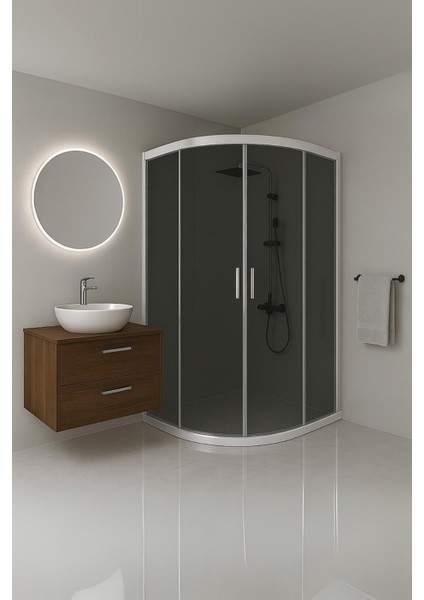 Duşakabin Füme Temper Cam Oval Beyaz Profil - Yükseklik: 190 cm fiyatları