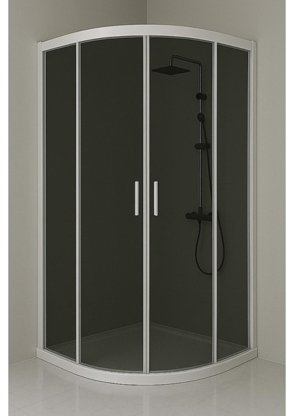 Duşakabin Füme Temper Cam Oval Beyaz Profil - Yükseklik: 190 cm modelleri