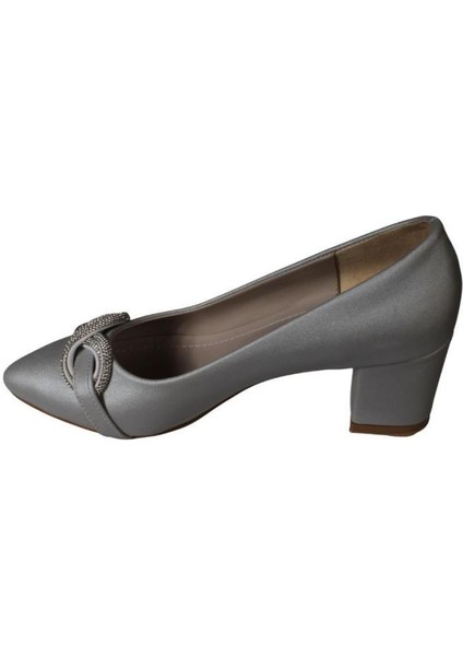 Yazkış Kadın Siyah Gümüş Saten Kumaş Üzeri Tokalı 5cm Kalın Taban Abiye Ayakkabı modelleri