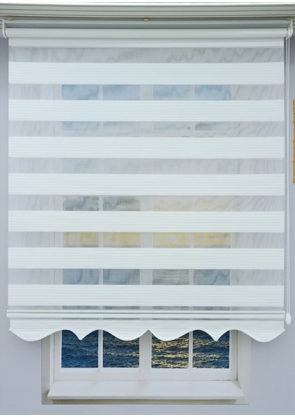 Kırık Beyaz Pliseli Zebra Stor Perde - Eteği Dilimli - Alüminyum Kasa ve Boru indirimleri