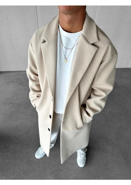 Erkek Oversize Uzun Kaşe Kaban Bej indirimleri