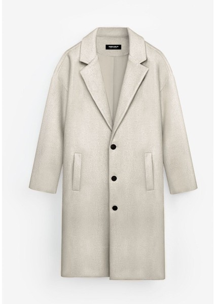 Erkek Oversize Uzun Kaşe Kaban Bej