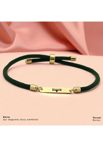 Altın Plakalı 14 Ayar Ekim Ayı Doğumlarına Dikdörtgen Motifli Yeşil Örgülü Hediye BILEKLIK-554AY fiyatları