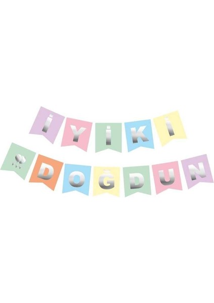 İyiki Doğdun Banner MAKARON RENGARENK yazı GÜMÜŞ modelleri