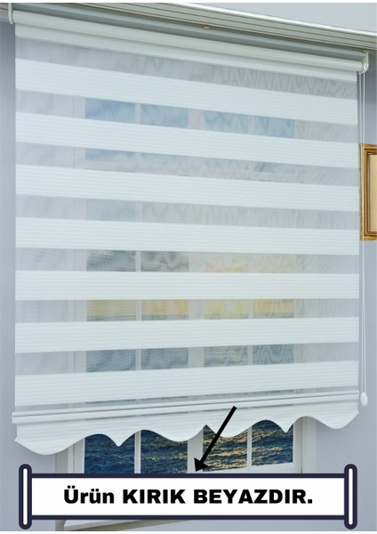 Kırık Beyaz Pliseli Zebra Stor Perde - Eteği Dilimli - Alüminyum Kasa ve Boru