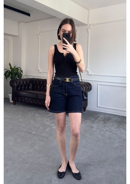 Regular Premium Denim Şort- Koyu Lacivert fırsatları