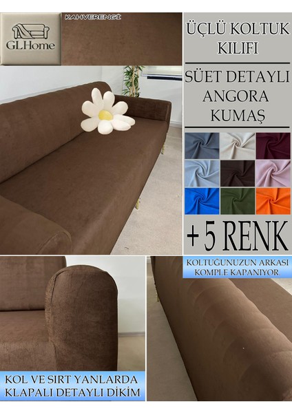 Süet Detaylı Angora Kumaş 3lü Komple Giydirme Kanepe & Çekyat, Bohem, Porto, Vb. Model Koltuk Kilifi