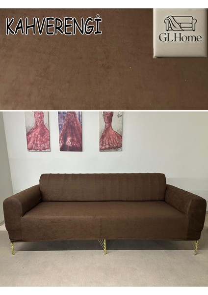 Süet Detaylı Angora Kumaş 3lü Komple Giydirme Kanepe & Çekyat, Bohem, Porto, Vb. Model Koltuk Kilifi