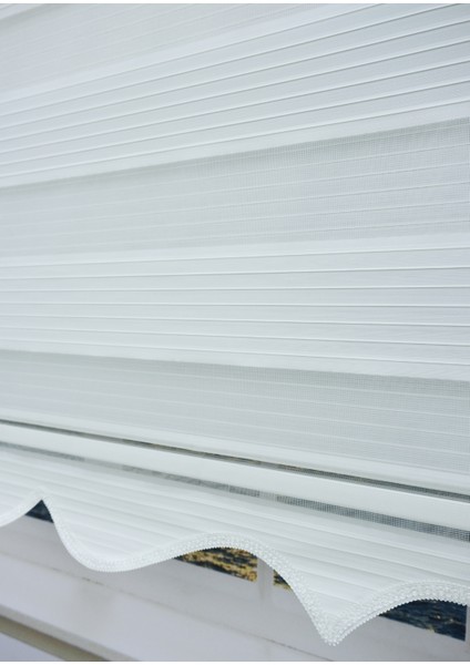 Kırık Beyaz Pliseli Zebra Stor Perde - Eteği Dilimli - Alüminyum Kasa ve Boru fiyatları