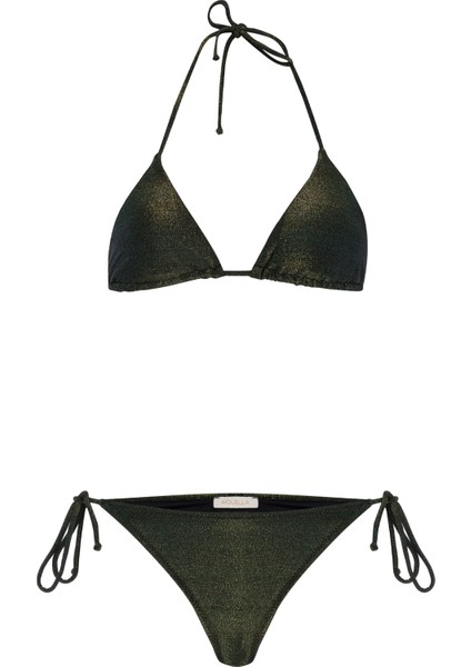 Lurex Gold Simli Yeşil Üçgen Bikini Takım