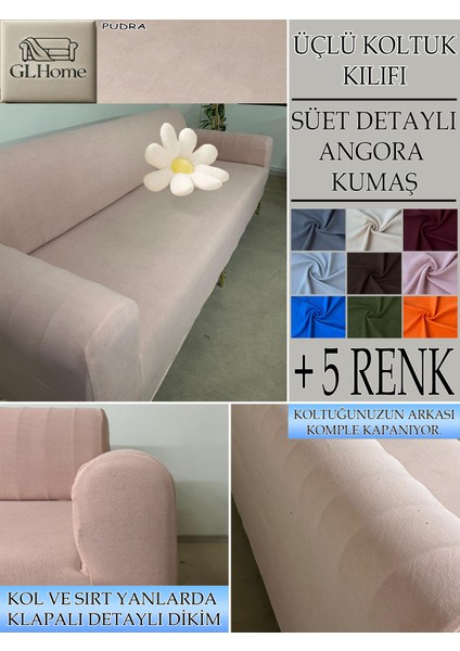 Süet Detaylı Angora Kumaş 3lü Komple Giydirme Kanepe & Çekyat, Bohem, Porto, Vb. Model Koltuk Kilifi