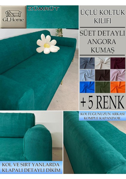 Süet Detaylı Angora Kumaş 3lü Komple Giydirme Kanepe & Çekyat, Bohem, Porto, Vb. Model Koltuk Kilifi