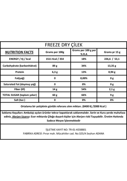 Çilek- Dondurularak Kurutulmuş Meyve - Freeze Dry Kuru Meyve 15gr-6'lı fiyatları