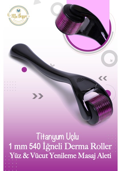 Titanyum Uçlu 1 mm 540 Iğneli Dermaroller Yüz ve Vücut Yenileme Masaj Aleti