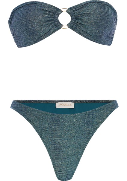 Tokalı Simli Indigo Straplez Bikini
