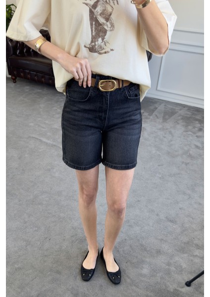 Regular Premium Denim Şort- Gri