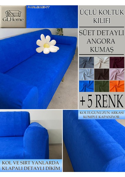 Süet Detaylı Angora Kumaş 3lü Komple Giydirme Kanepe & Çekyat, Bohem, Porto, Vb. Model Koltuk Kilifi