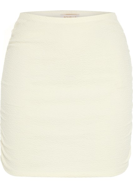 Yanı Büzgülü Ekru Etek