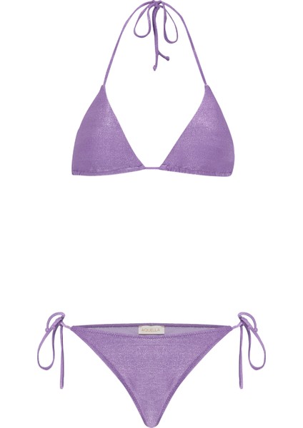 Lurex Lila Üçgen Bikini Takım