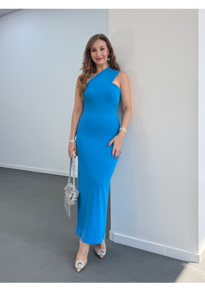 Eftelya Tek Omuz Kalem Likralı Midi Elbise