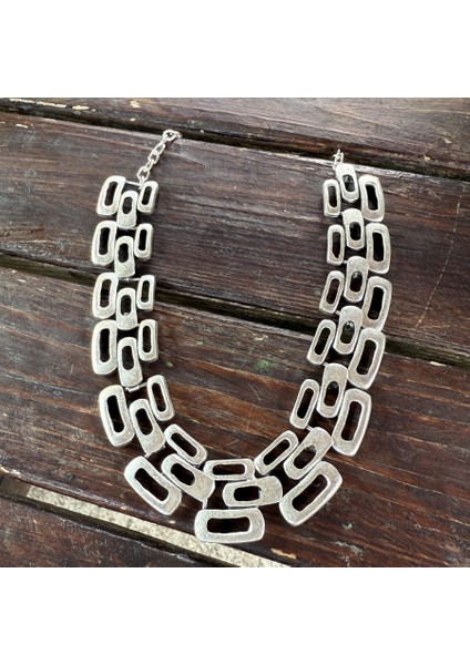 Dikdörtgenler Şekilli Kadın Kolye Gümüş Kaplama Ayarlanabilir El Yapımı Kadın Kolye modelleri