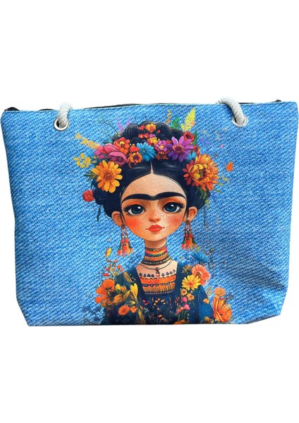 Sedosh Home Frida Desenli Kadın Plaj Çantası – Büyük Boy Fermuarlı, Halat Saplı, Yıkanabilir Kumaş (45X35 cm – 25 Litre) fiyatları