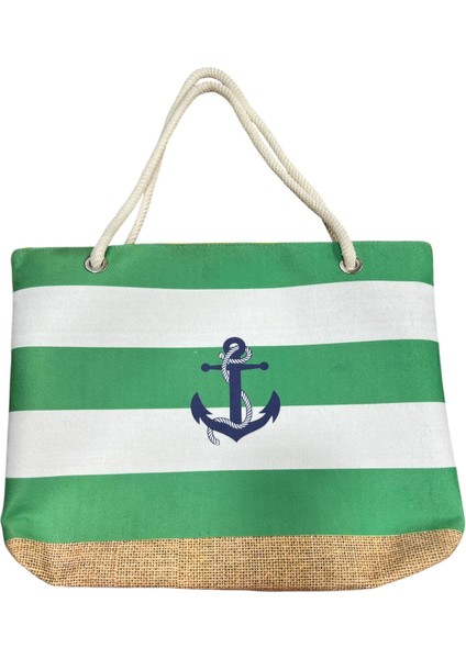 Sedosh Home Çizgili Halat Desenli Kadın Plaj Çantası – Büyük Boy Fermuarlı, Halat Saplı, Yıkanabilir Kumaş (45X35 cm – 25 Litre)