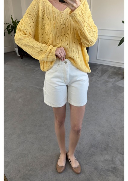 Regular Premium Denim Şort- Beyaz modelleri