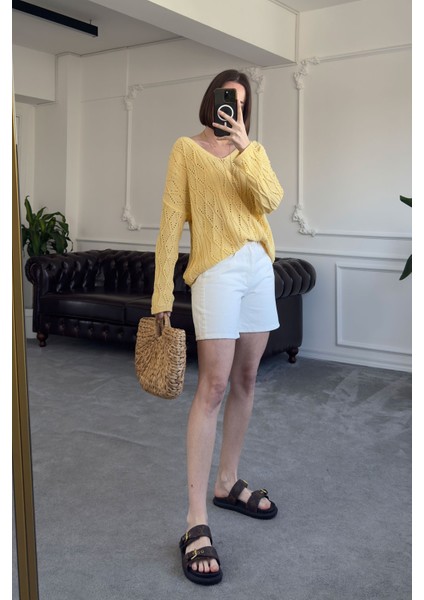 Regular Premium Denim Şort- Beyaz indirimleri