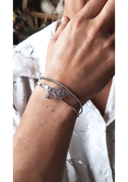 Kelebek Kanadı Figürlü Inci Zirkon Çelik Bilezik fiyatları