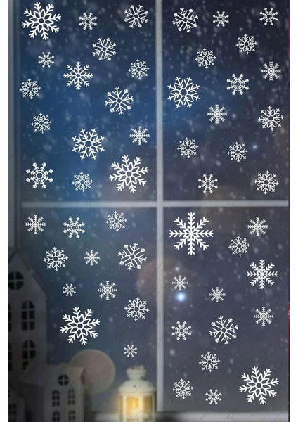 Kar Taneleri Sticker Seti - Tüm Yüzeylere Uygun Yeni Yıl Kış Temalı Kar Taneleri Yılbaşı Sticker indirimleri
