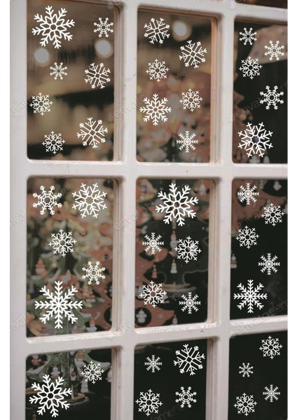 Kar Taneleri Sticker Seti - Tüm Yüzeylere Uygun Yeni Yıl Kış Temalı Kar Taneleri Yılbaşı Sticker