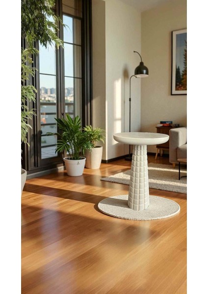 Doğal Ahşap Mantar Yan Sehpa Tekli Model – Krem Renk