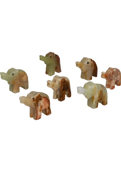 7'li Oniks Doğal Taş Fil Sürüsü | 2 Inç | Bereket ve Bolluk Sembolü | El Yapımı Dekoratif Biblo
