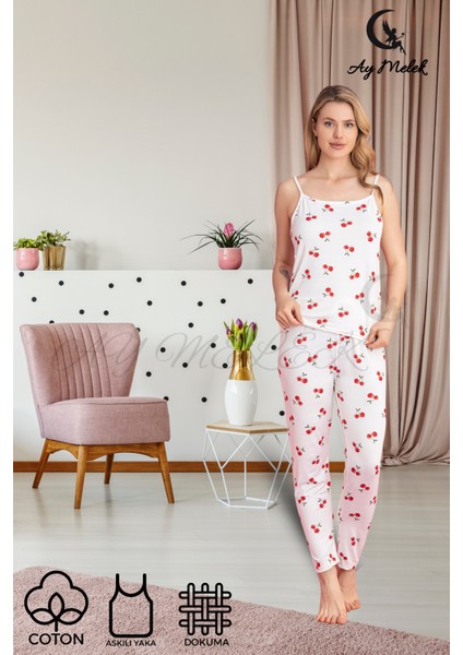 Ay Melek Kadın Pijama Takımı Pamuklu Lüx Askılı Pijama Seti