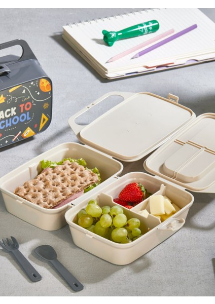 Bölmeli Taşınabilir Yemek Kutusu, Desenli Saklama Kabı, Pratik Çanta