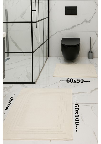 Krem Rengi %100 Pamuk Dokuma, Su Emici, Banyo Paspas Seti, Banyo Halısı Vera 2'li Klozet Takım 60X100-60X50 fiyatları