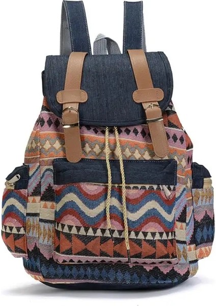 Kadın Tuval Vintage Backpack Etnik Sırt Çantaları Bohem Sırt Çantası Schoolbagcolor: C (Yurt Dışından)