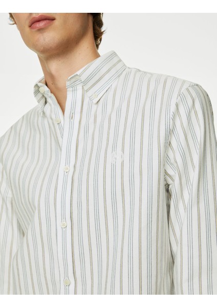 Regular Fit Çizgili Oxford Gömlek