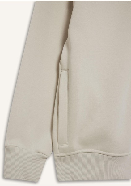 Boxy Fit Dik Yaka Baskılı İçi Yumuşak Tüylü Cepli Fermuarlı Sweatshirt E1367AX25AU