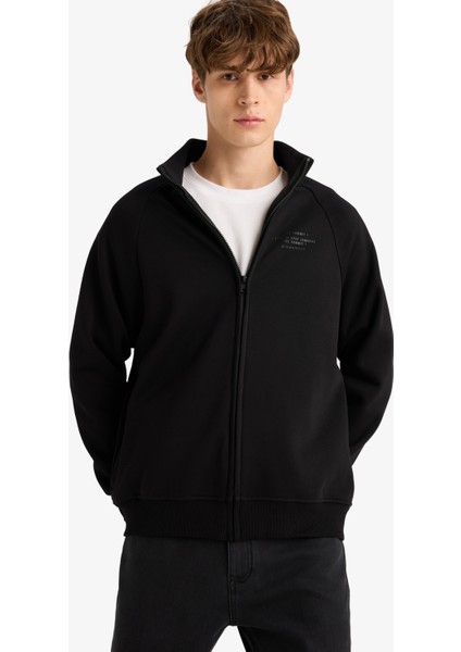 Boxy Fit Dik Yaka Baskılı İçi Yumuşak Tüylü Cepli Fermuarlı Sweatshirt E1367AX25AU modelleri