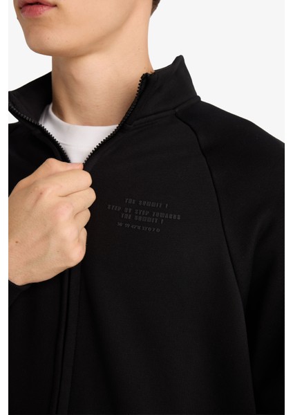 Boxy Fit Dik Yaka Baskılı İçi Yumuşak Tüylü Cepli Fermuarlı Sweatshirt E1367AX25AU indirimleri