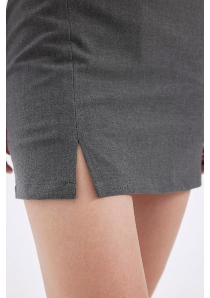 Yüksek Bel Basic Düz Pamuk Yırtmaçlı Astarlı Mini Etek indirimleri